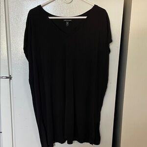 Eileen Fisher 1X Oversized Black Short Sleeve V-Neck Tee Tencel